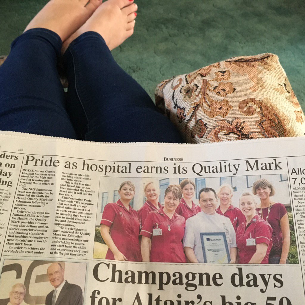Making all the local papers,well done to my team <a href="/RoyalSurrey/">Royal Surrey</a> #PracticeDevelopment <a href="/skillsforhealth/">Skills for Health</a> #QualityMark