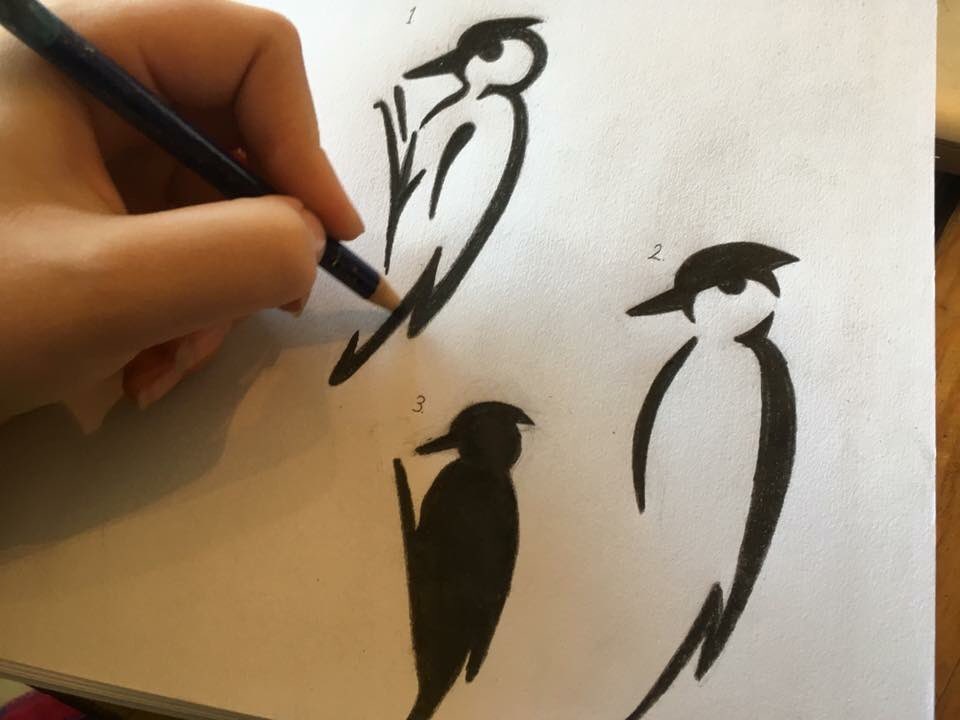 YorkshireHutCo's tweet photo. Woodpecker cut-outs being designed by Francesca for handcrafted shutters for the next bespoke shepherd's hut. https://t.co/ksMV39J03G