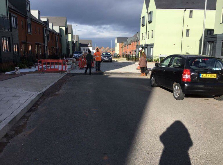 SadHomeOwner's tweet photo. The road at 3:30 after it ripped the bumper off
Then the road at 6:30 -signs and hardcore added to ramps. @TWimpeySupport https://t.co/xdCzeFScZk