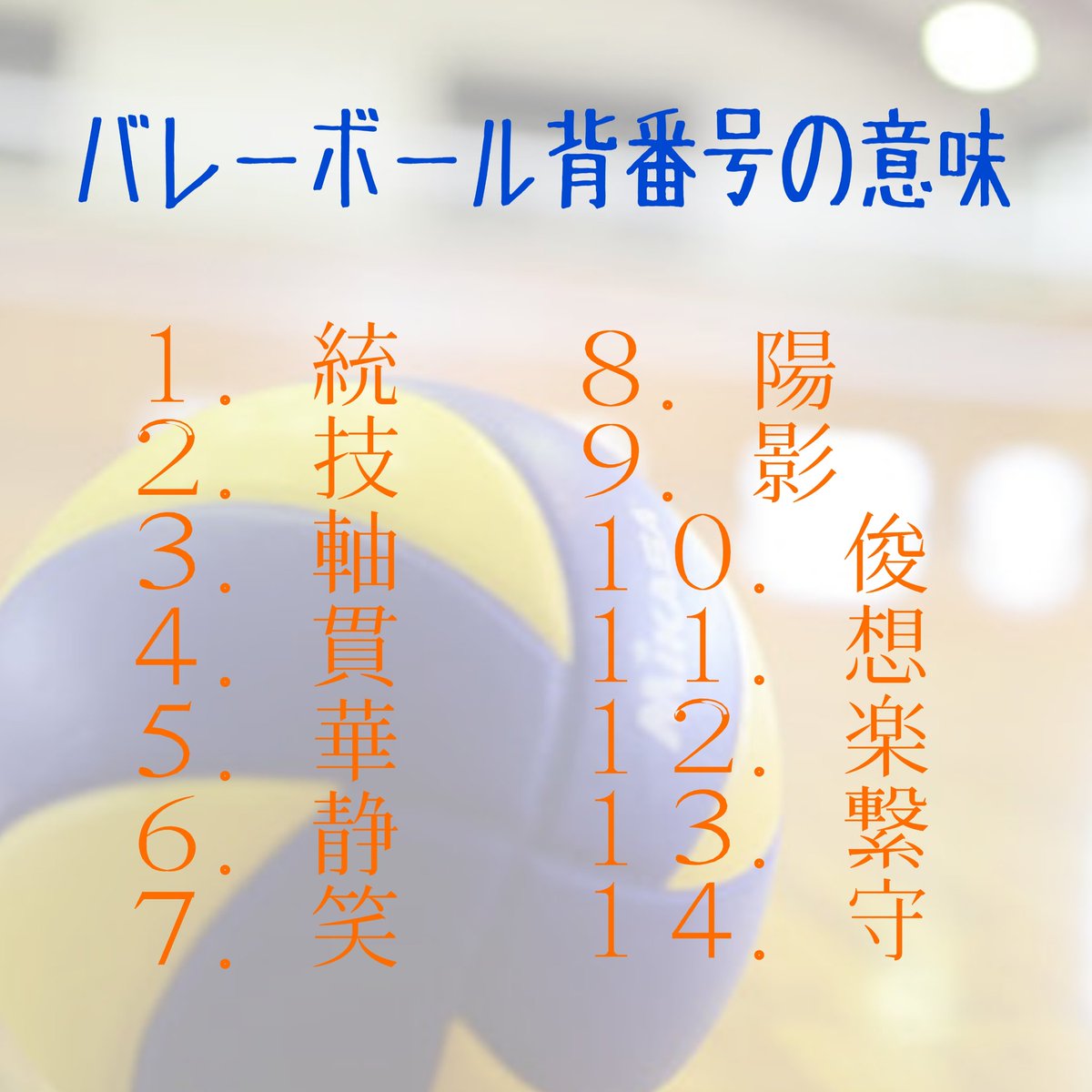 C 野球とかは背番号に意味あるじゃん でもバレーにはないじゃん ないなら作ればいい てなわけで作りました いいと思ったらrt バレーやってる人rt バレー好きな人rt