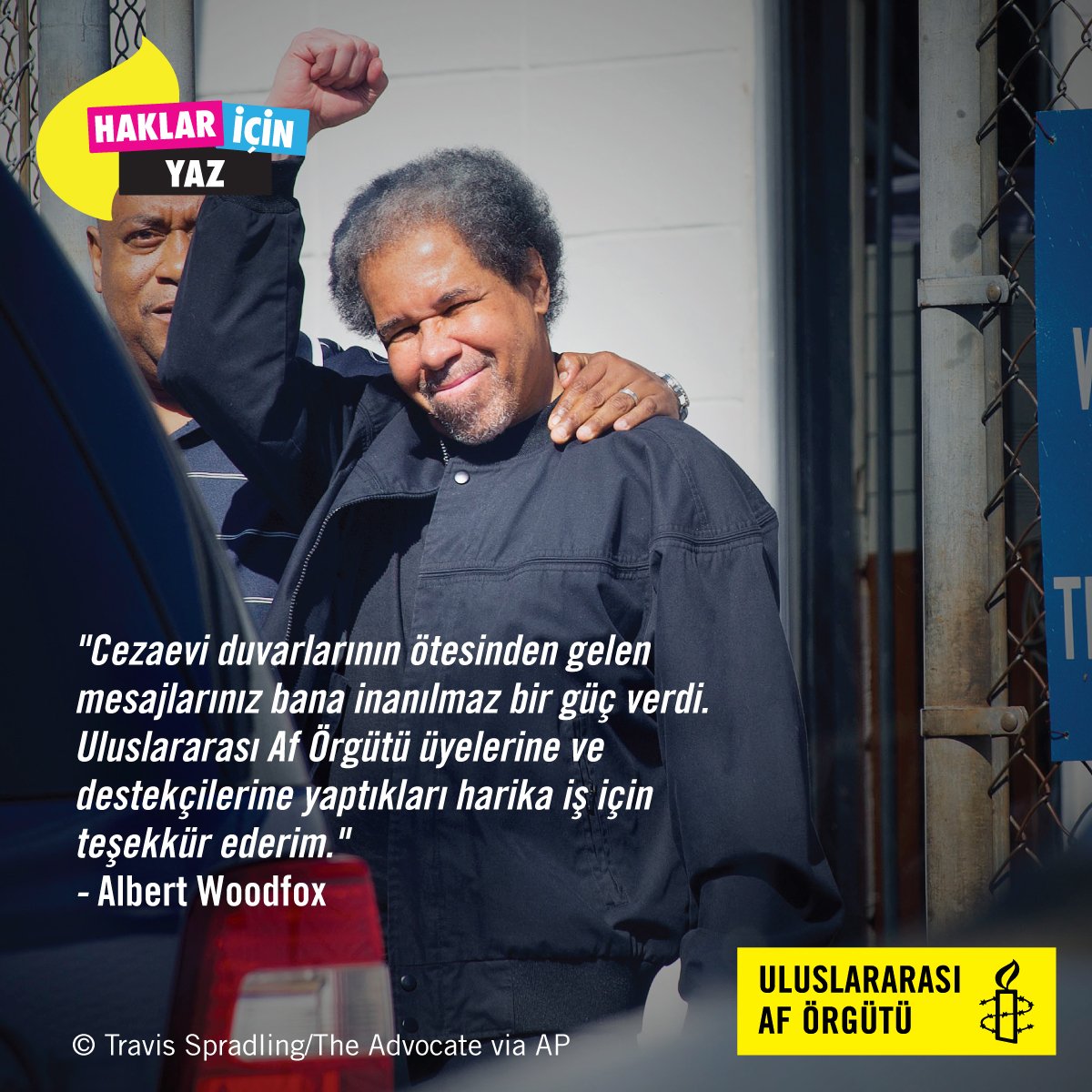 ✏️ #HaklarİçinYaz 24 Ekim'de başlıyor. 2015'te topladığımız 240.000 imza ve mektup sayesinde #AlbertWoodfox artık özgür!