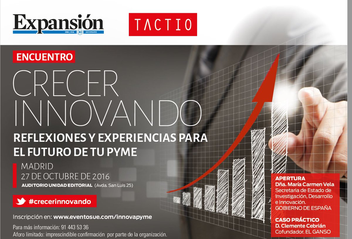TACTIO_'s tweet photo. Te esperamos el 27 de octubre en #CrecerInnovando en @ConferenciasExp en #Madrid Inscripciones: https://t.co/e9Amlr3hG8 https://t.co/bHK3AZAFou