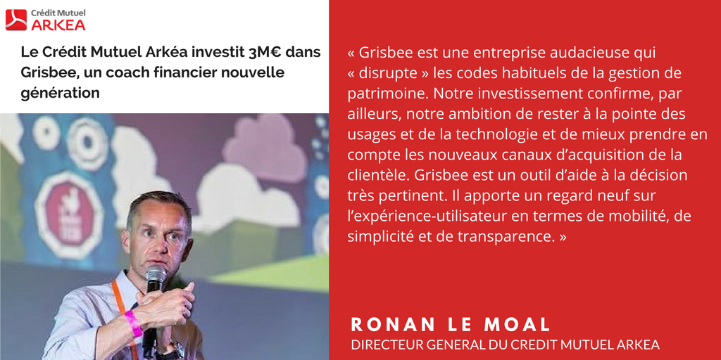 grisbee_app's tweet photo. Sympa notre nouvel actionnaire non ? @cmarkea @ronanLM :) #fintech #cgp2.0 https://t.co/dBdmQvaerG