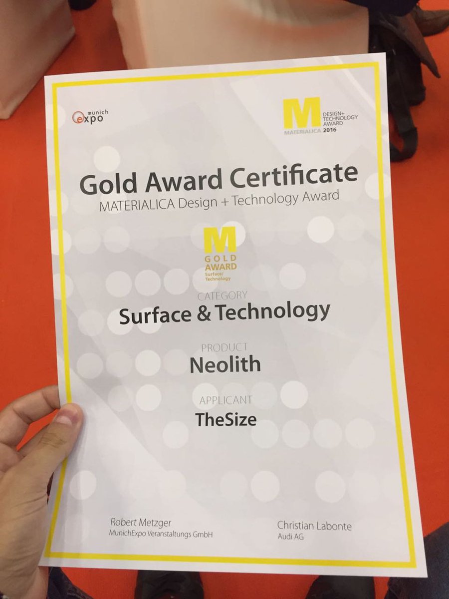 NeolithOfficial's tweet image. #Neolith wins the Gold Award for Materialica Design + Technology 2016 in the category of Surface &amp;amp; Technology! Thank you @MATERIALICA!
