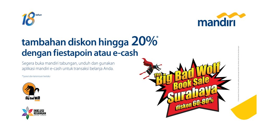 Gunakan #fiestapoin dan #mandiriecash, belanja buku di Big Bad Wolf Surabaya 2016, yuk! bit.ly/bbw-sby