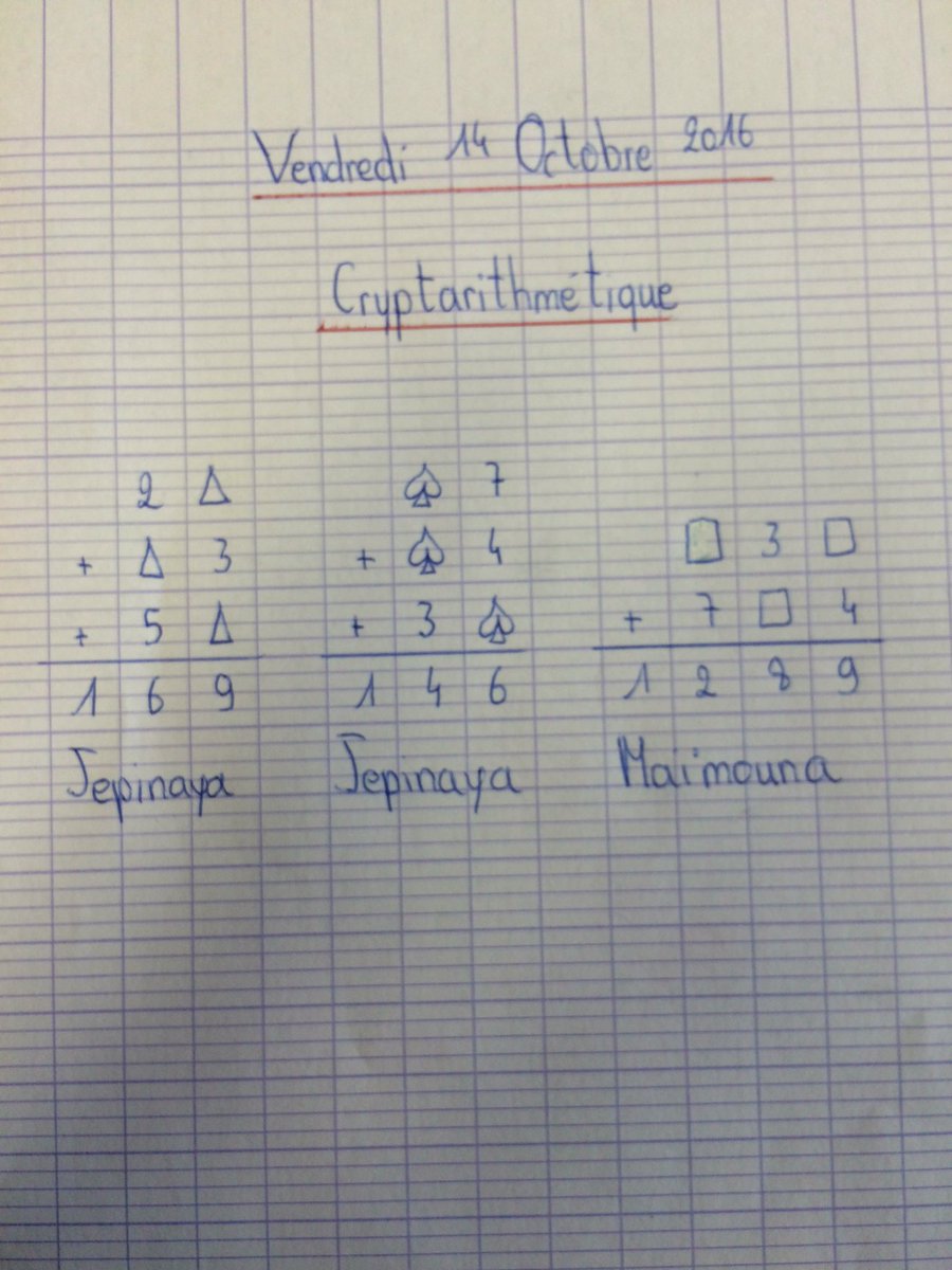 quiritcurie's tweet image. #cryptarithmétiques Voici nos premières devinettes offertes par Jepinaya et Maïmouna. @YYC_cm1a