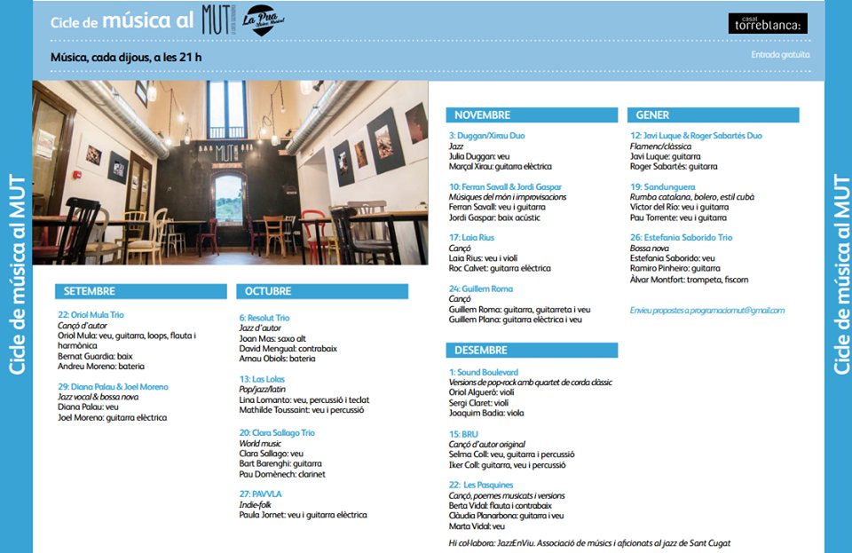 Mañana a las 21h, estaremos ene el MUT de Sant Cugat con Bartolomeo Barenghi y Pau Domènech. Estará lindo!!!