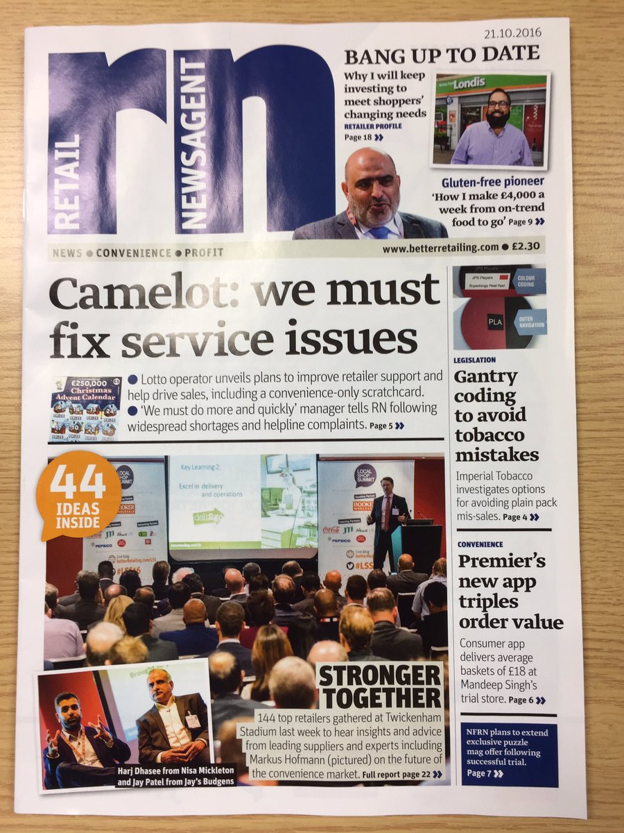 springboardCEO's tweet photo. Tomorrow's RN - Camelot: we must fix issues fast, @ImpTobUK plans for avoiding plain pack mistakes, new @MyLocalPremier app, #LSS16 coverage https://t.co/qzy14w5pZa