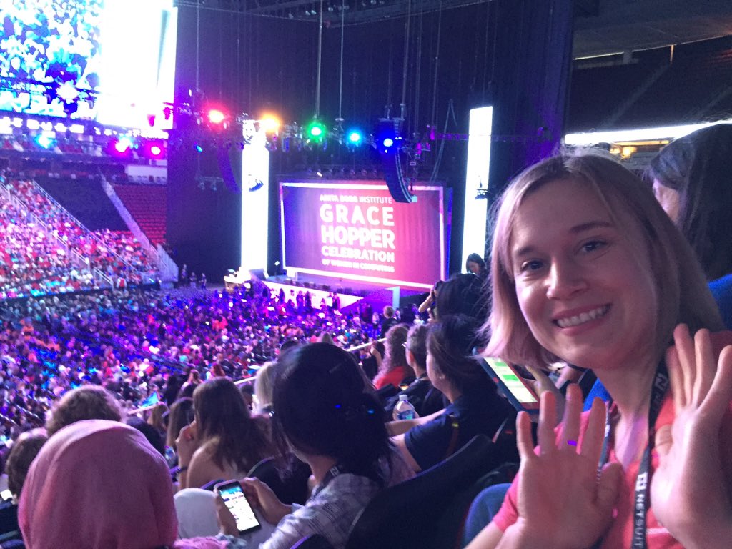 Steffibot's tweet photo. 9 am party at #GHC16 kickoff! https://t.co/fVmpxzTHvT