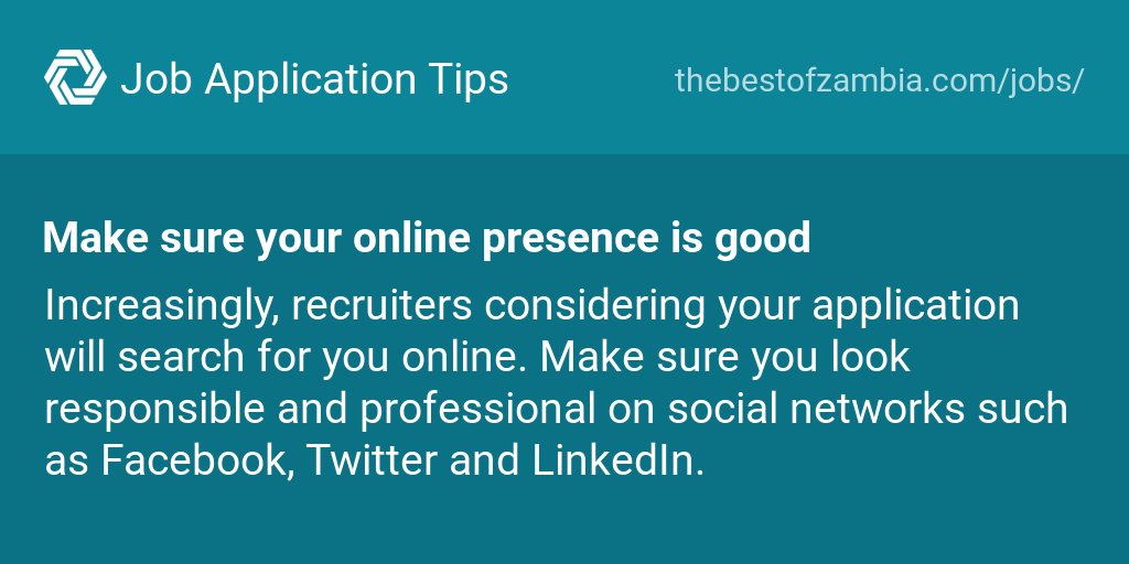 jobsbwana's tweet photo. Job Application Tips · Make sure your online presence is good https://t.co/mgl1sJABVO