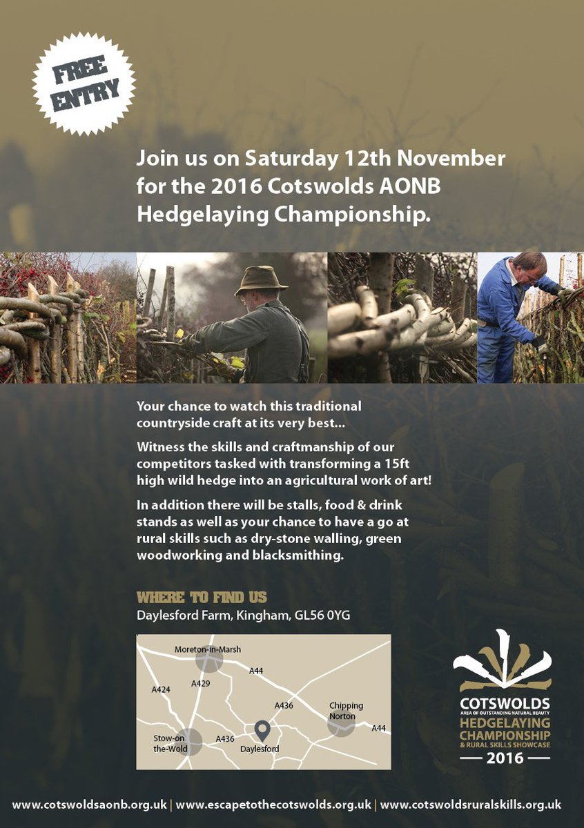 CotswoldsNL's tweet photo. Billhooks at the ready! #Cotswolds Hedgelaying Championship &amp; Rural Skills Showcase Sat 12 Nov 9.30am -2.30pm at @daylesfordfarm #Glos https://t.co/lw5Lga3G2j