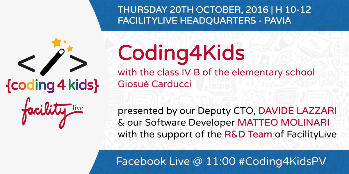 FacilityLive's tweet image. Tomorrow, Thu 20/10 H10.00-12.00 we're excited to host for the 3rd year "Coding 4 Kids"! @CodeWeekEU #Coding4KidsPV bit.ly/FacilityLive_E…
