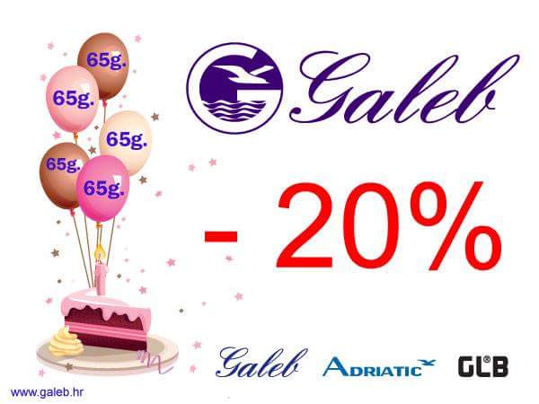 Svakako nas posjetite do 30.10. jer Vas povodom 65. rođendana darujemo sa 20% popusta na kupnju iznad 200 kn na cjelokupan asortiman.