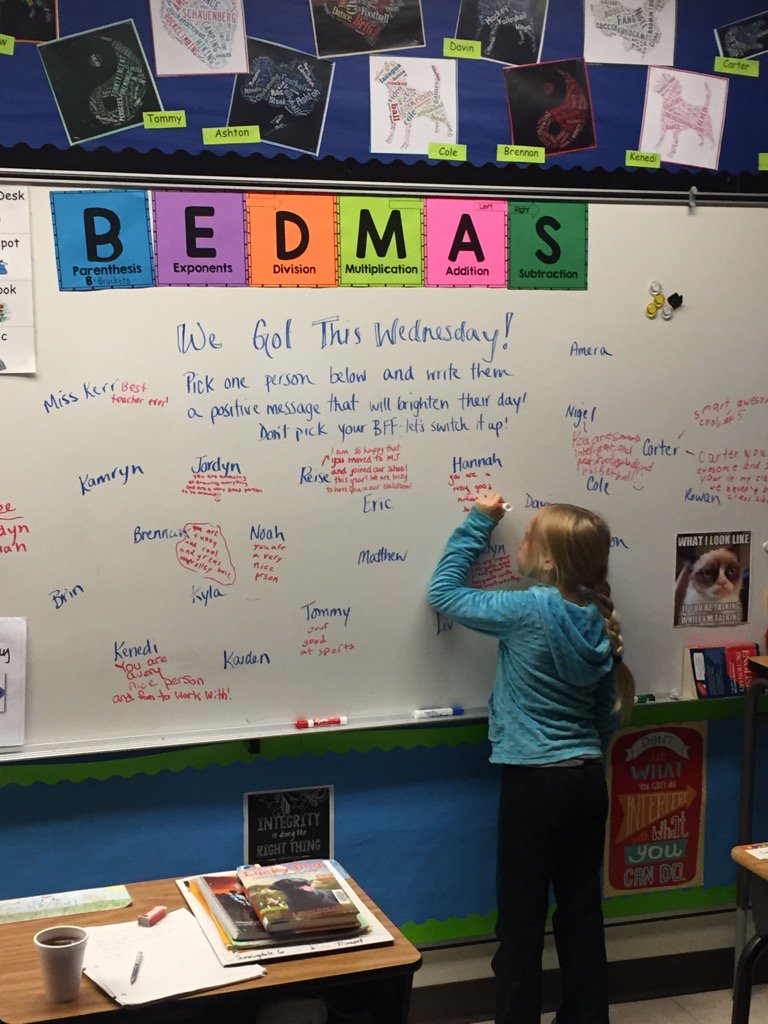 "We got this Wednesday" in grade 6 today. Looks like a little BEDMAS later on in math!