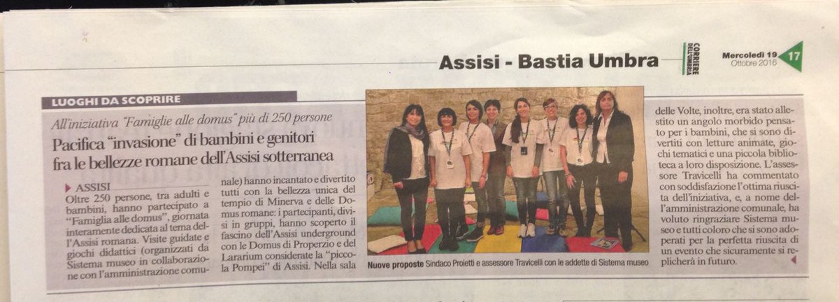 SistemaMuseo's tweet photo. Invasione di #bambini e #genitori ad #Assisi per @famigliealmuseo. Oltre 250! Nel @CorriereUmbria il nostro staff al completo, grazie! https://t.co/vhsCrS2LdM