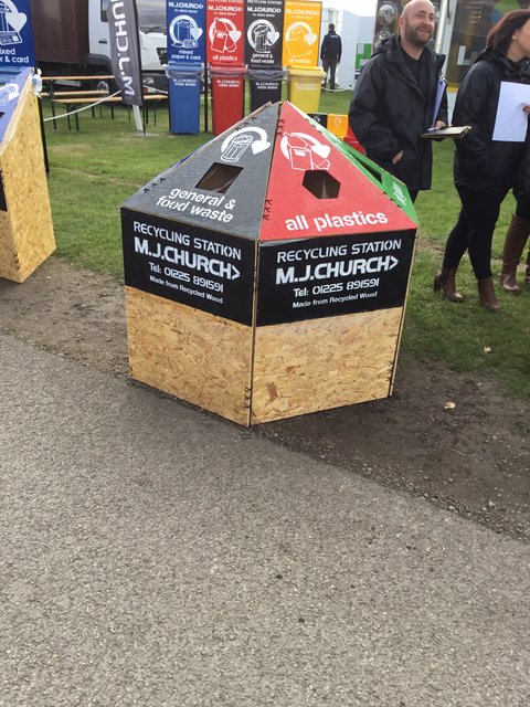 MJChurchEWM's tweet image. New recycled wood bins proving popular at the #ShowmansShow #eventwastemanagement