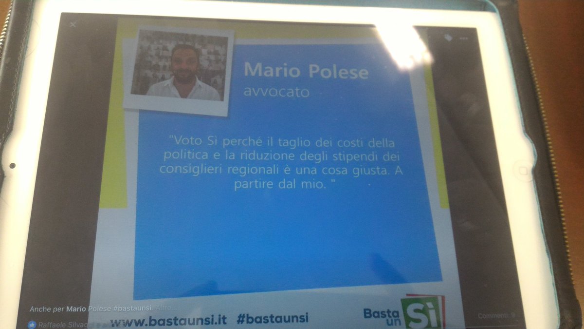 <a href="/MarioPolese/">Mario Polese</a> consigliere regionale vota SI al #ReferendumCostituzionale per ridurre lo stipendio. Basta un atto volontario o una legge reg