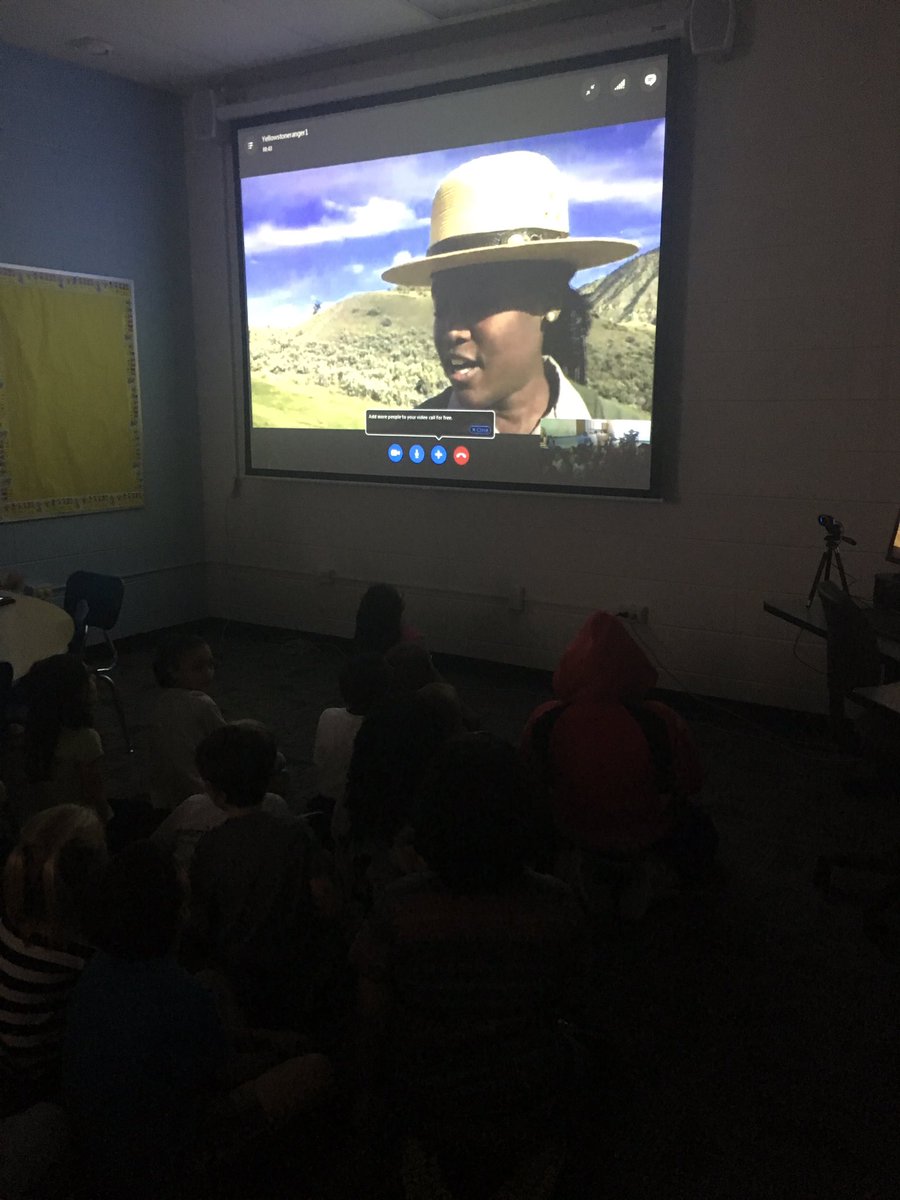 MissCannington's tweet photo. We enjoyed meeting Ranger Mashawn and learning all about @YellowstoneNPS. @Skype #blendedlearninglab https://t.co/Tt7a97OjPg