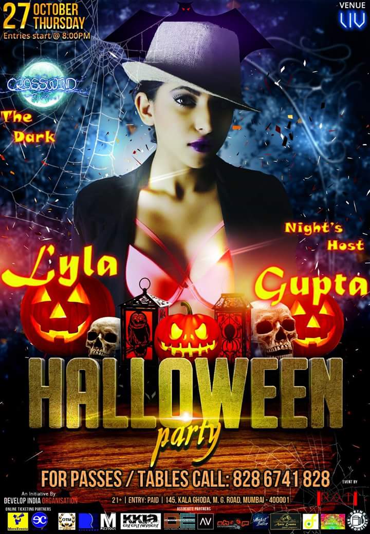 CrosswindFest's tweet photo. #CrosswindHalloweenNight features #LylaGupta, Host of the Dark Night on this 27th Oct'16 @ LIV. Passes on 8286741828 https://t.co/ykbS3DB2y0