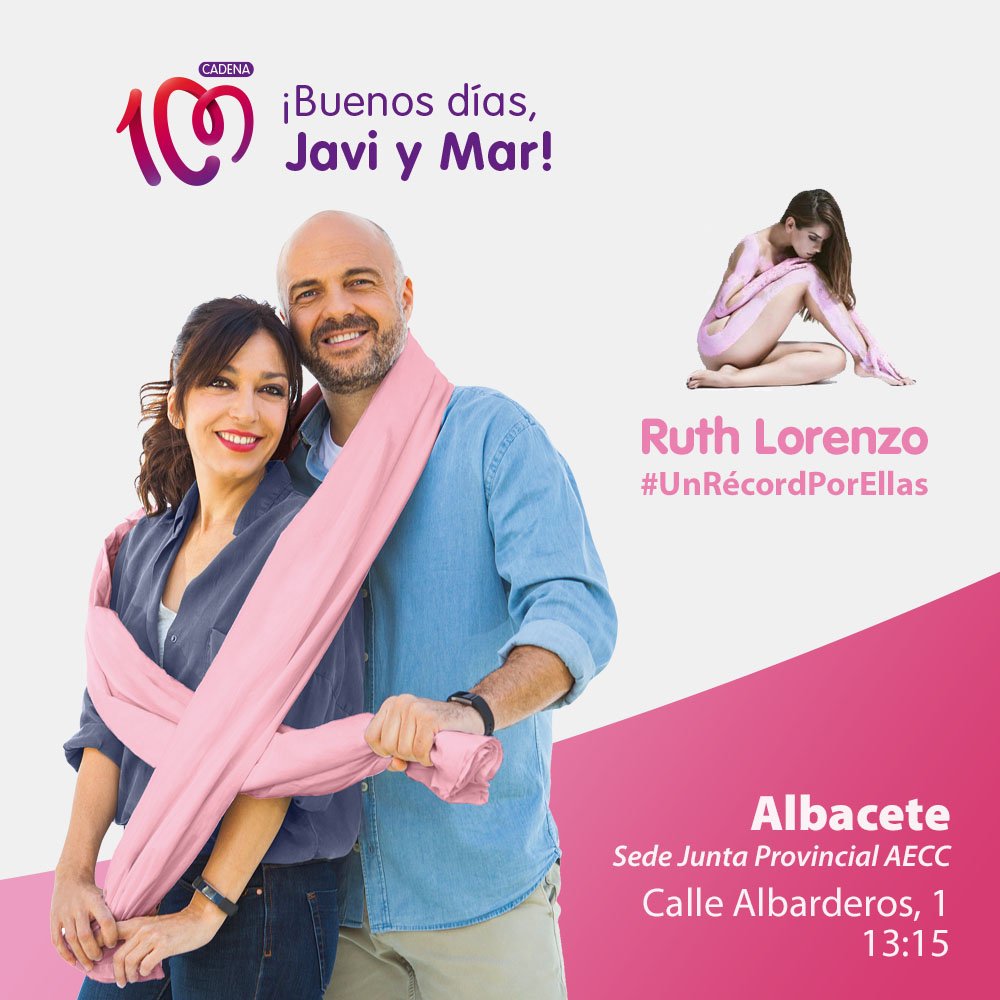 CADENA100's tweet photo. Nuestra 3ª parada ha sido Albacete. @RuthLorenzo1 a tope con “Voces”, el himno de @CADENA100 POR ELLAS. ¡Vamos a batir #UnRécordPorEllas! 😊 https://t.co/IGSGrSWcx0