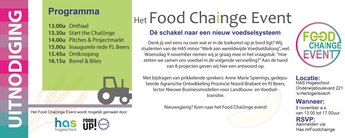 Meld je nu aan! Has.nl/Foodchainge
@HAShogeschool @foodupbrabant <a href="/PJ_Beers/">PJ Beers</a> @AMSpierings <a href="/MarjoBaeten/">Marjo Baeten</a> #Foodchainge #Doemee #Transitie