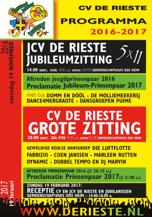 Zaterdag 19 november 2016, De dag van de zittingen in Mergraote, 't Riesteland. Zowel JCV De Rieste en CV De Rieste op die dag hun zitting.
