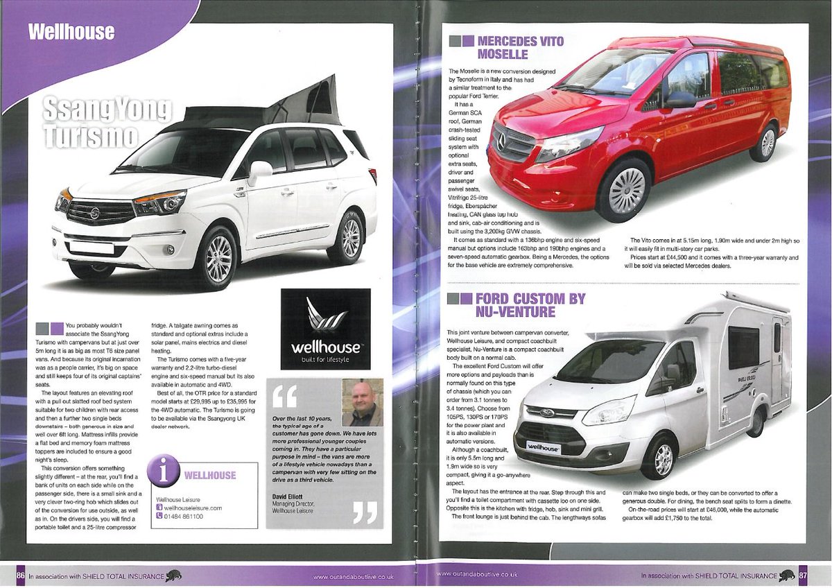 Wellhouse Leisure (@wellhousecamper) on Twitter photo Nice piece in the <a href="/MMM_Magazine/">MMM Magazine</a> re the 2017 models of the SsangYong Turismo Camper, Mercedes Moselle & Ford Nu Venture Coachbuilt. Nice piece in the <a href="/MMM_Magazine/">MMM Magazine</a> re the 2017 models of the SsangYong Turismo Camper, Mercedes Moselle & Ford Nu Venture Coachbuilt.