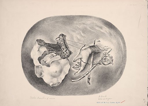 PIX_FLP's tweet photo. This Surrealist lithograph by Eleanor Banks is titled “Tireless Transition of Cosmos.” (Digital ID: facwp00032) #WPAwednesday https://t.co/AtKCz3BTAc
