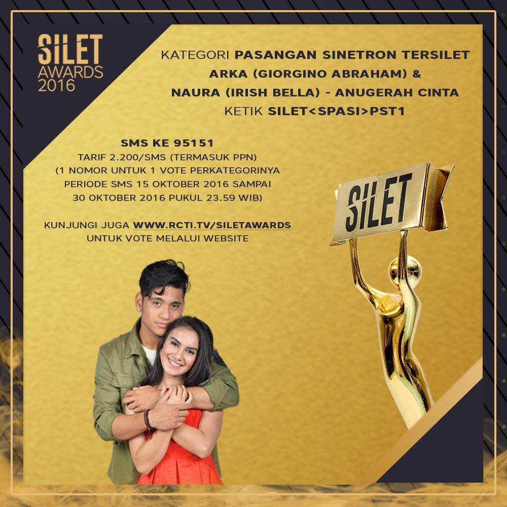 Silakan cek flyer berikut utk vote Pasangan Sinetron Tersilet dalam "Anugerah Cinta" ! <a href="/Giorgino_Abr/">Giorgino Abraham</a> <a href="/irisLoco/">Irish Bella</a> #ACRCTIEps104