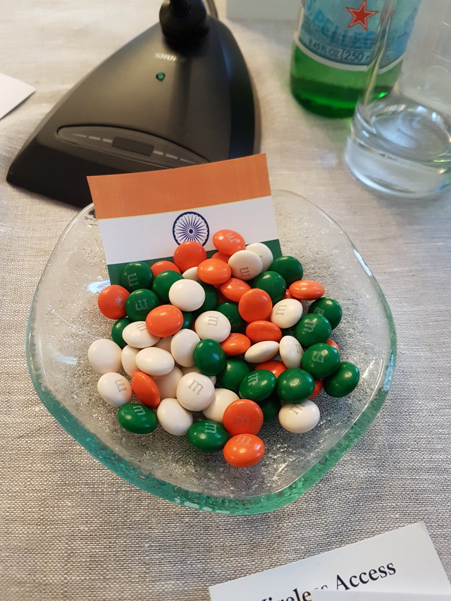 anandmahindra's tweet photo. Superb attention to detail!  At Council on Foreign Relations, New York meeting.Every global board member had  customised flag &amp; candy https://t.co/lmn5oM3taJ