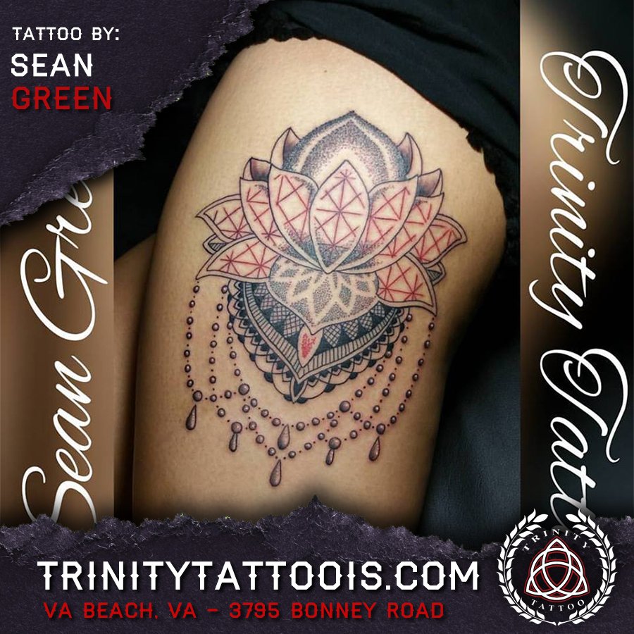 trinitytattoovb's tweet photo. Stippled mandala piece by Mr. Sean Green! #trinitytattoovb #tattoos #stippling #mandala https://t.co/66iZ6xZeUx