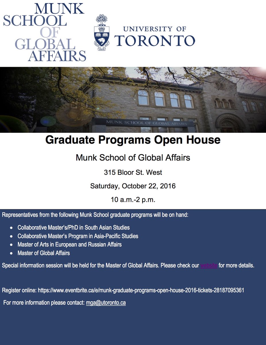UTAPSS's tweet photo. Thinking about grad school? Check out The Munk School of Global Affairs Open House! @MGAStudent #globalaffairs #gradschool #toronto https://t.co/Zxa0eCa9Uk