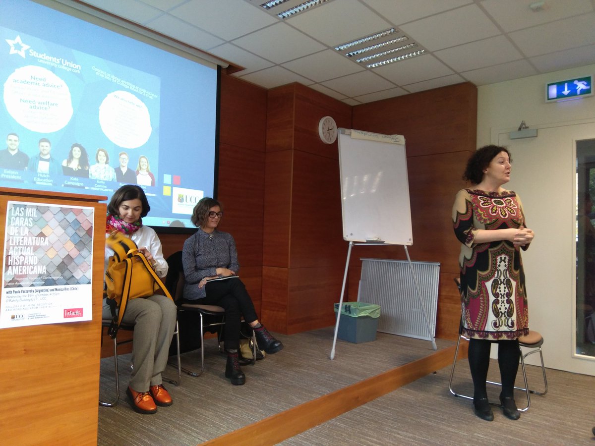 UCC_SPLAS's tweet photo. Helena Buffery introduces the event Las mil caras de la literature hispanoamericana, part of the #isla extendido programme #splas16 https://t.co/VDk0fLxWsh