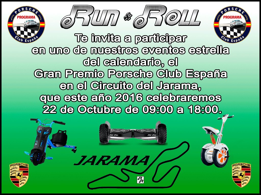 runrollers's tweet image. Hola runrollers,este sábado 22,estaremos en el Circuito del Jarama desde 10:00 a 17:00 #runrollers #circuitojarama #porschemadrid #porsche