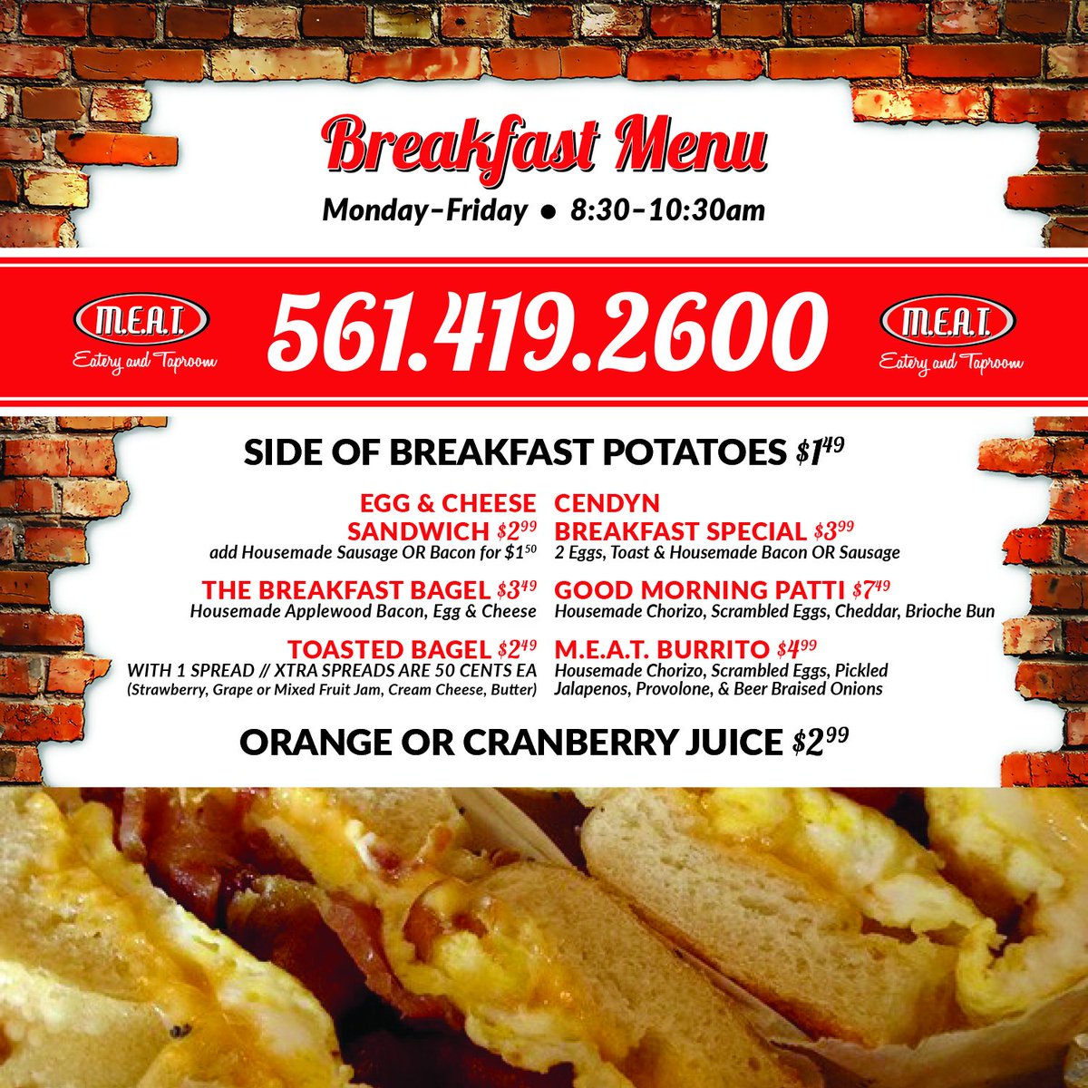MEATEateryBoca's tweet photo. #GoodMorning! ☀️ Did u know #MEATBoca has #Breakfast?! 🍳☕️ Call 4 #quickpickup! #BestMEATinBoca #980Building #Cendyn #CendynSPACES #FAUBoca https://t.co/fwoslxVey0