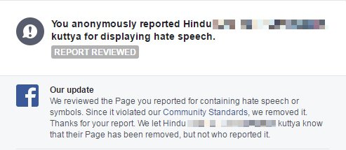 AnonOpsIN's tweet photo. we reported a facebook page for displaying hate speech and got it removed #Anonymous #AnonHIND #TangoDown #opHindutva #opRSS #opVHP #opHDL https://t.co/1ZzC0Gk1Yf