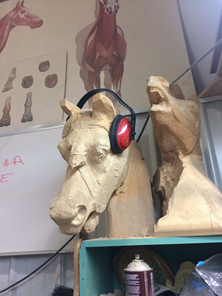 Carousel_Works's tweet photo. #woodcarvers are a strange breed. What do you think this horse is listening to? #CarouselWorks #Carousel #MerryGoRound https://t.co/KIa3pXPQzx