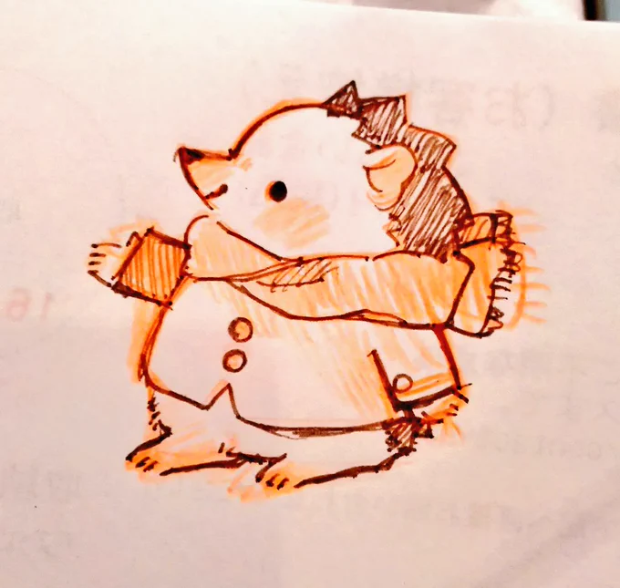 普段動物を描くとき洋服は描かないのですが、ためしにあったかい服を着たハリネズミくんを描きました 