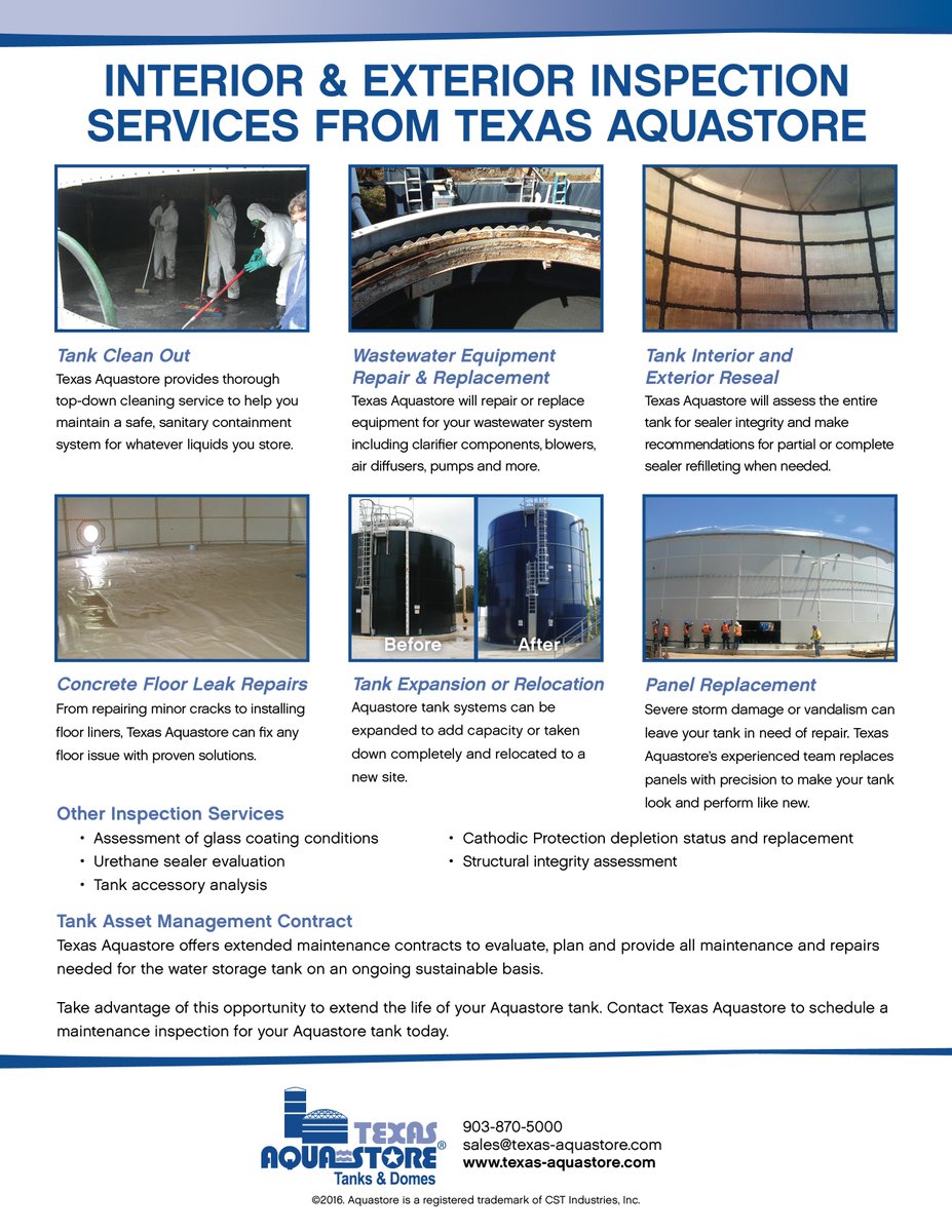TexasAquastore's tweet photo. Time for an #aquastoretank inspection give us a call. #lowermaintenance #neverneedspainted #liquidstoragetechnology https://t.co/hjbK20Yd2E