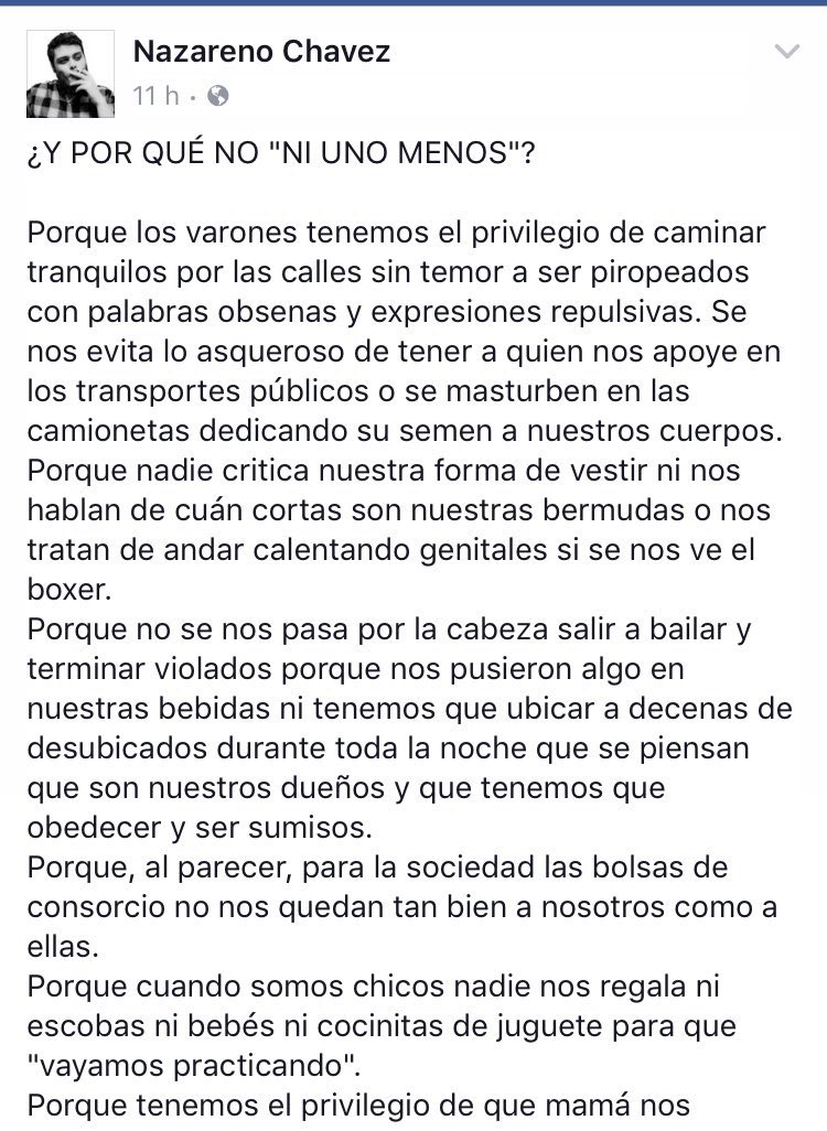 LuciaBachetti's tweet image. Este pibe entendió todo. No hay #NiUnoMenos, no hay uno muerto cada 30 hs en mano de una mujer, ni un sistema creado para su humillación.