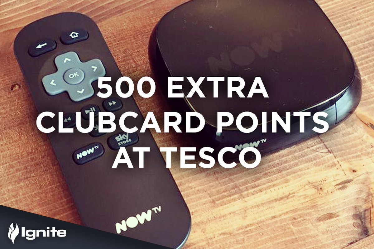 UKIgnite's tweet image. Special Offer! Get an extra 500 clubcard points at @Tesco when buying a @NOWTV box in store. See one of our guys in store for more info!