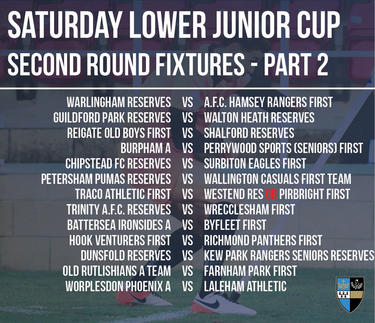 surreyfa's tweet image. SECOND ROUND FIXTURES ANNOUNCED for the @surreyfa Saturday Lower Junior County Cup  #MagicOfTheCup #GrassrootsFootball
