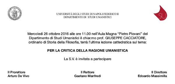 Ultima lezione cattedratica del Prof. Giuseppe Cacciatore bit.ly/2dngcuR