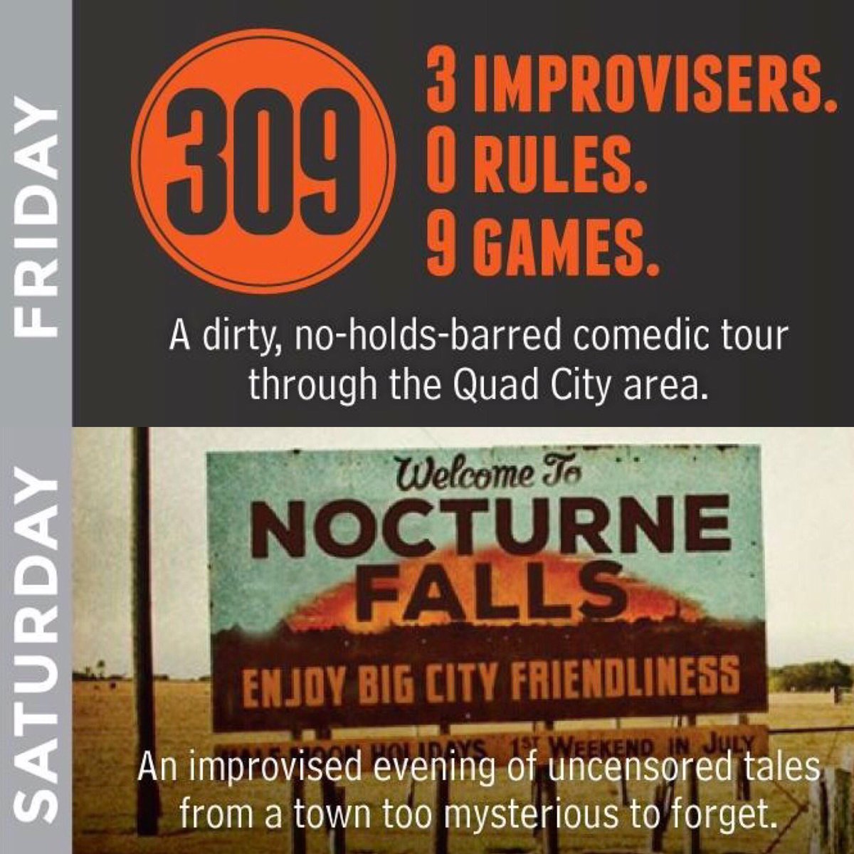 EstablishmentQC's tweet photo. @309Improv on Friday,
Nocturne Falls on Sat.
Uncensored improv.
9:30PM • $5
309.786.1111 or https://t.co/8VZKBMsXa0 https://t.co/E1JAQGf8Yt