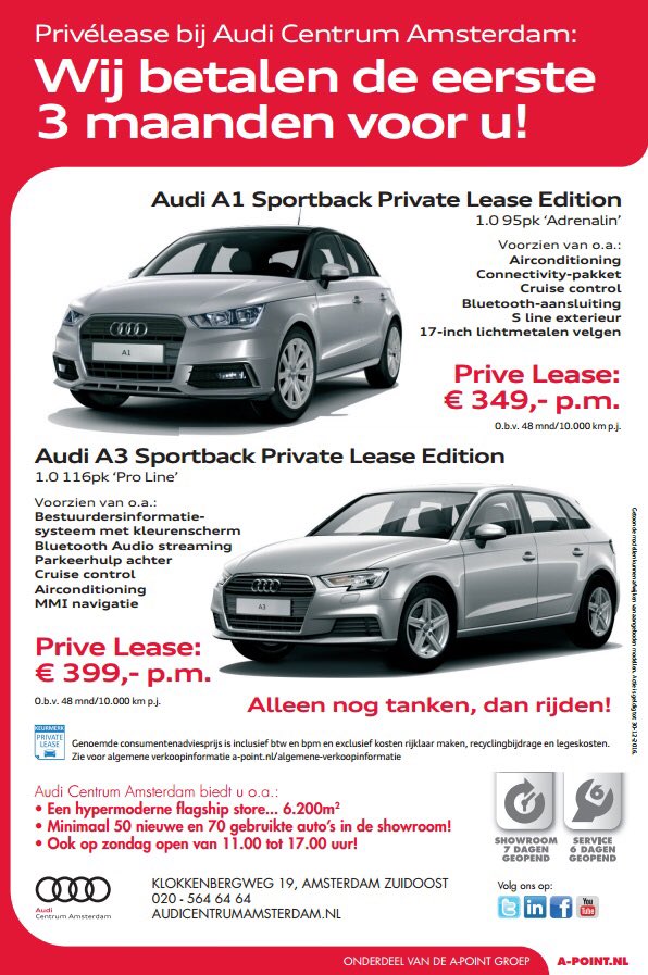 Laat deze kans niet schieten!!! #privelease #gratis #audi #audia1 #audia3