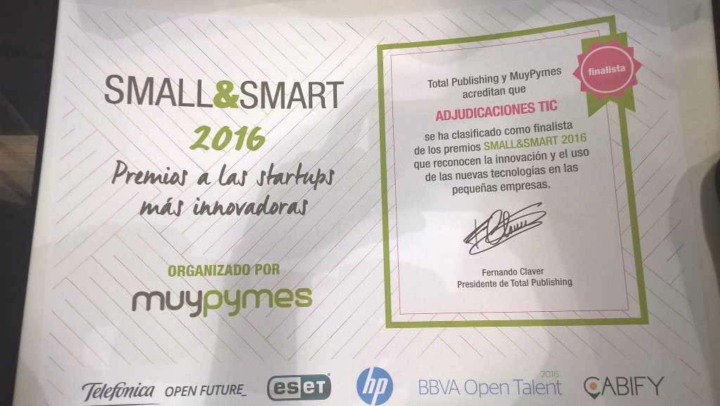 adjudicacionTIC's tweet photo. Tenemos nuestro diploma de finalistas!!#smallsmart2016 https://t.co/TSqcnLUAH7