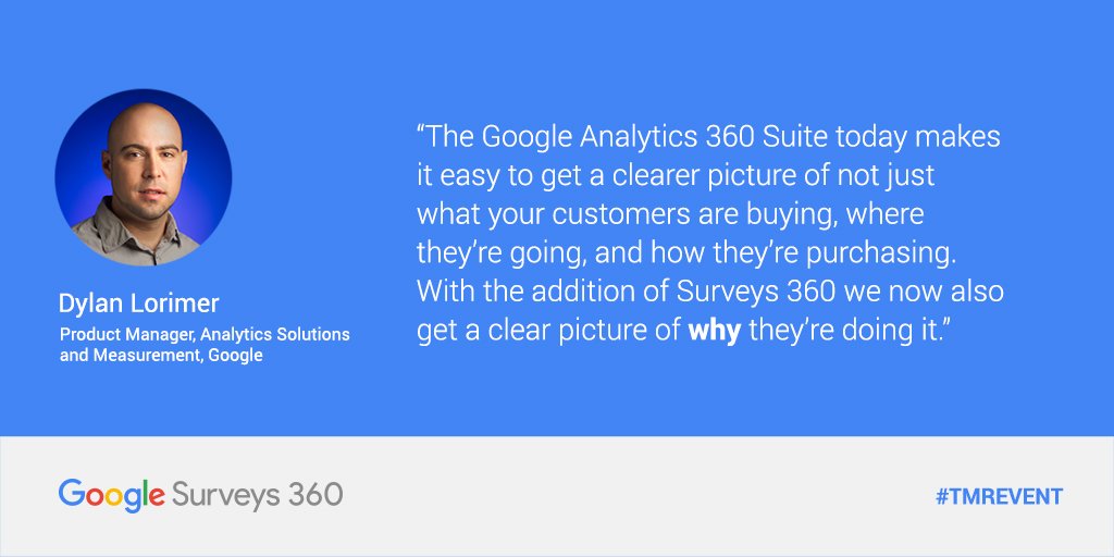 googleanalytics's tweet photo. Google's Dylan Lorimer introduced Google Surveys and Google Surveys 360 at #TMREvent last night! Start surveying: https://t.co/2ZwMeWOAub https://t.co/iasyFKcjNT