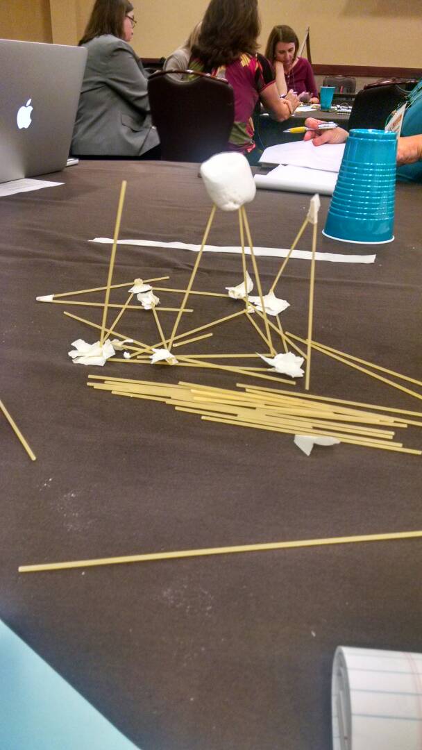 serendipitina's tweet photo. Our table's result from our spaghetti structure activity. We need some #projectmanagement I just wanted to eat the marshmallow #PaLA2016 https://t.co/0S6RRjK8fd
