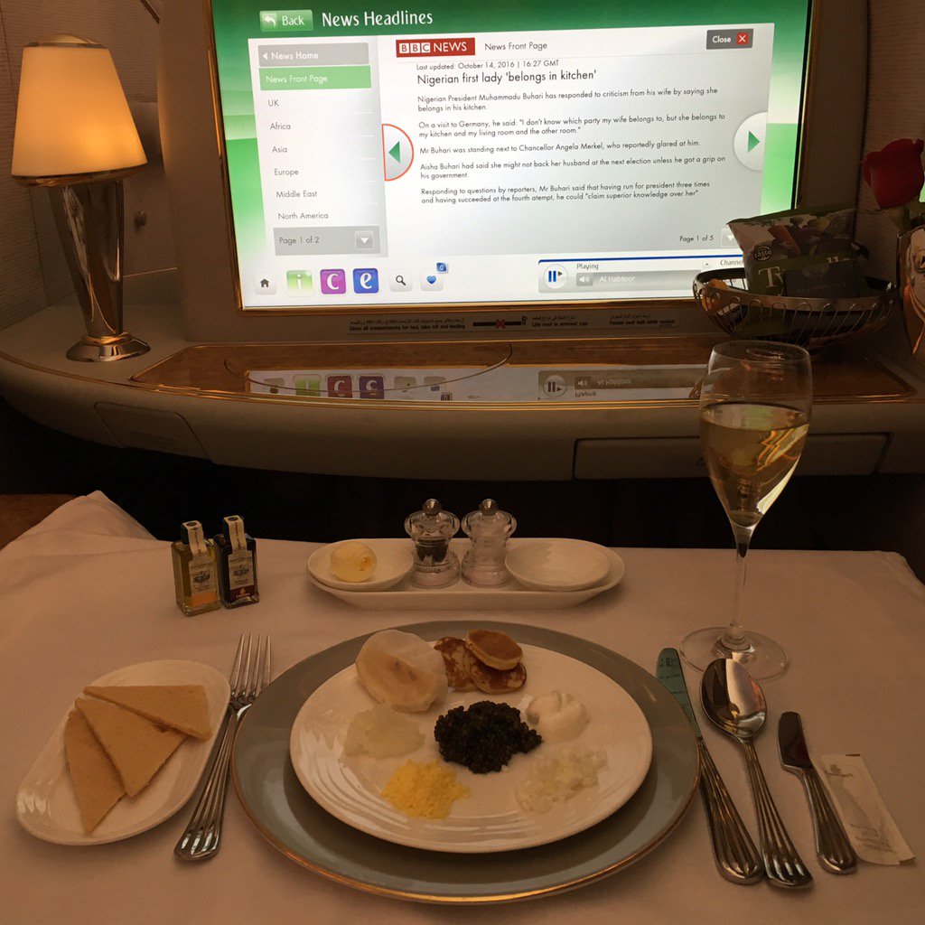 curveculture's tweet photo. Irony in First Class #bucketlist #Emirates #luckylady #africaherewecome #via Dubai https://t.co/6kzqHJthWm