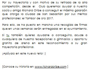 Recogida de firmas para que a nuestro socio y amigo <a href="/OribeRichard/">Richard Oribe 1974</a> le otorguen el TAMBOR DE ORO 2017 por su gran trayectoria profesional.